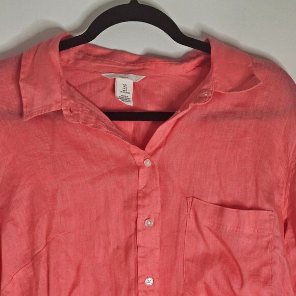 Salmon Coloured Linen Long Sleeve Shirt Large - Picture 7 of 8